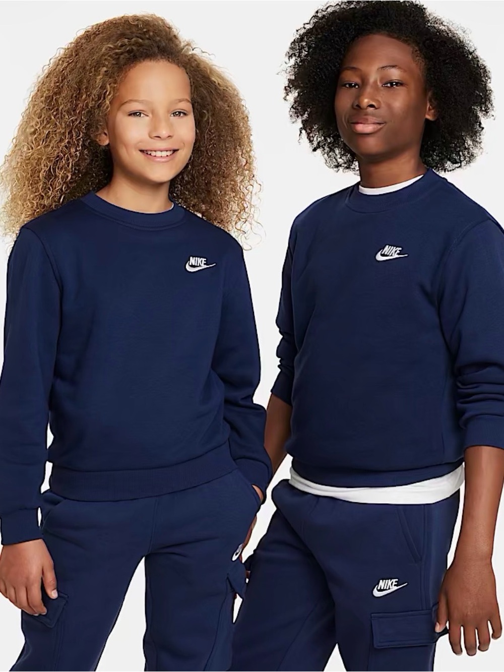 Nike Kids Navy Crew Sweatshirt with White Logo